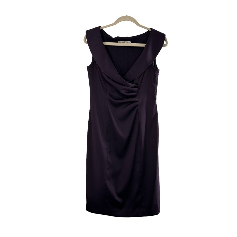 Evan Picone Sleeveless Purple Sheath Dress Size 10 Plum Wrap Front Evening